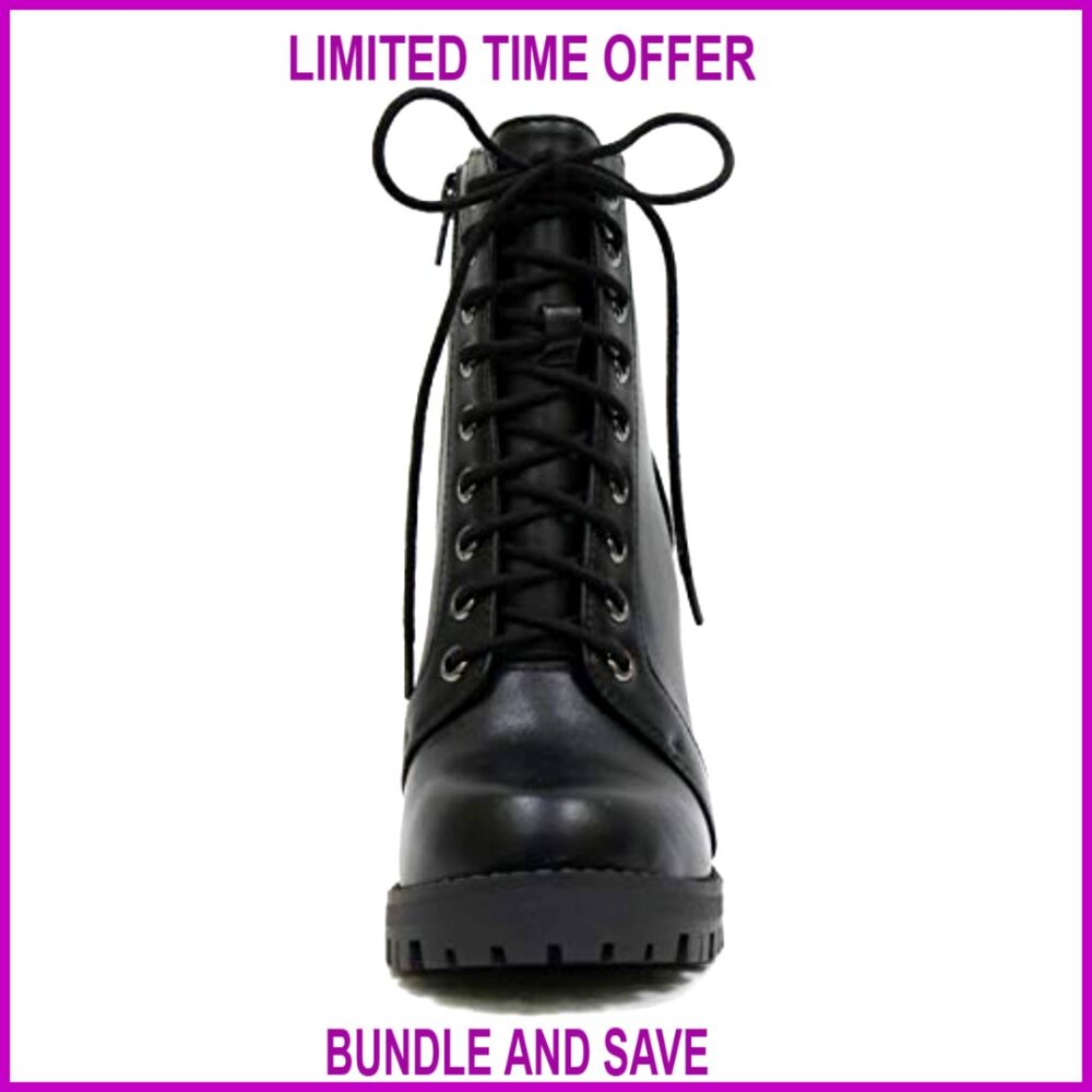 Lace Up Ankle Boots with Stacked Heel and Side Zipper - Picture 3 of 5